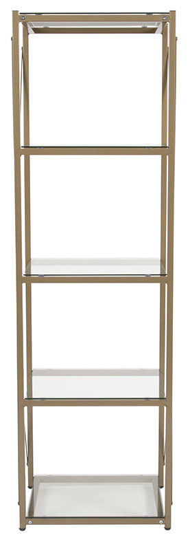 Mar Vista Collection 4 Shelf 64 quotH Cross Brace Glass Bookcase  Matte Gold   Contemporary   Bookcases   by First of a Kind USA Inc  Houzz