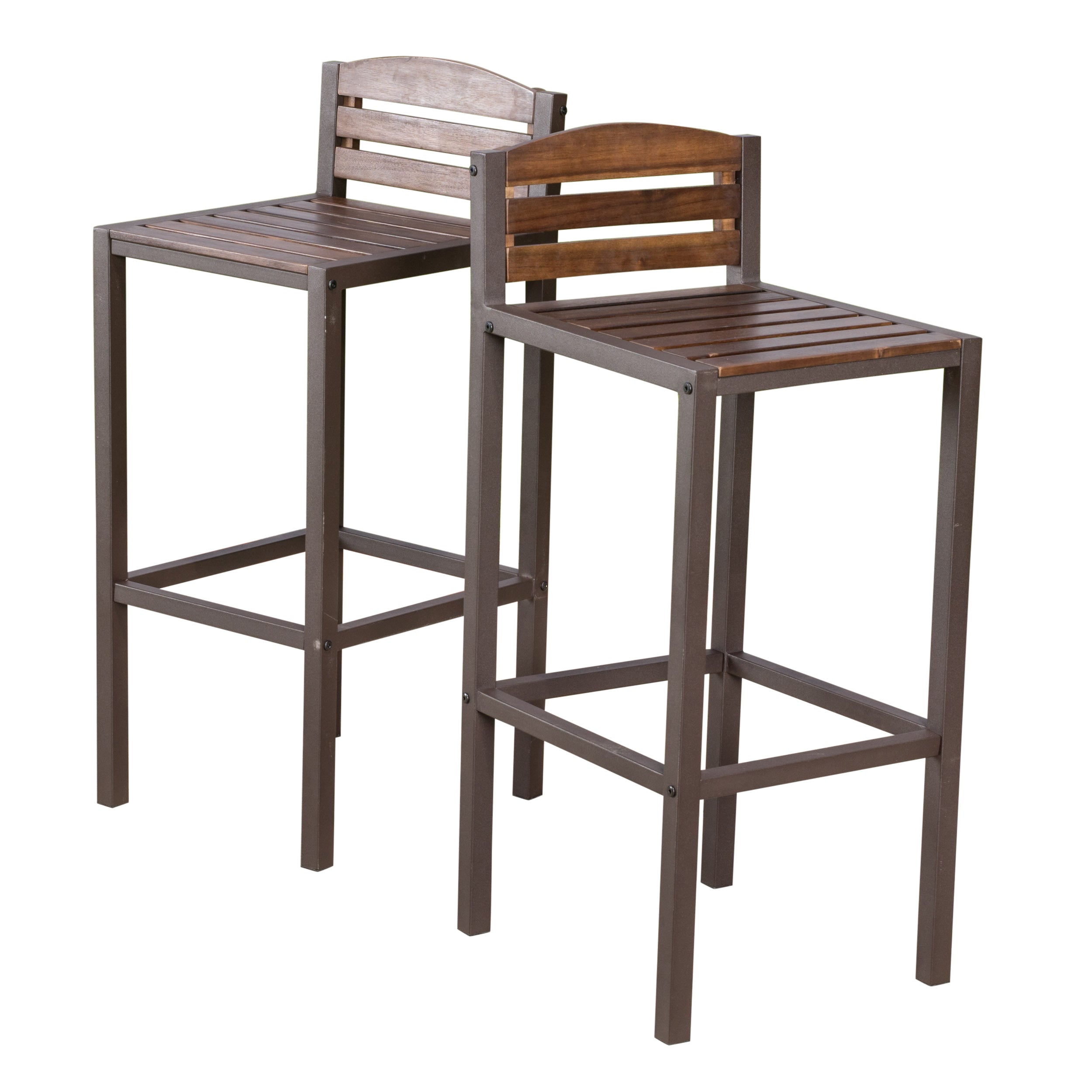 Isabel Acacia Rustic Metal & Dark Brown Wood 30-Inch Barstools (Set of 2)