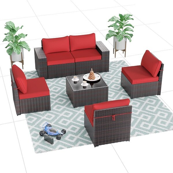 Kullavik Patio Furniture Set Sofa 6Piece Wicker Sectional Sofa Set，Outdoor Furniture Rattan Patio Sofa Conversation Set