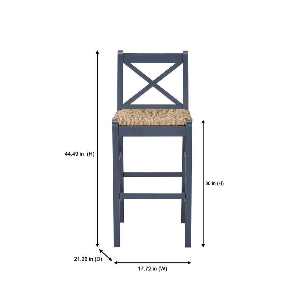 Home Decorators Collection Dorsey Midnight Blue Wood Bar Stool with Back and Woven Rush Seat ST1808245-NMID