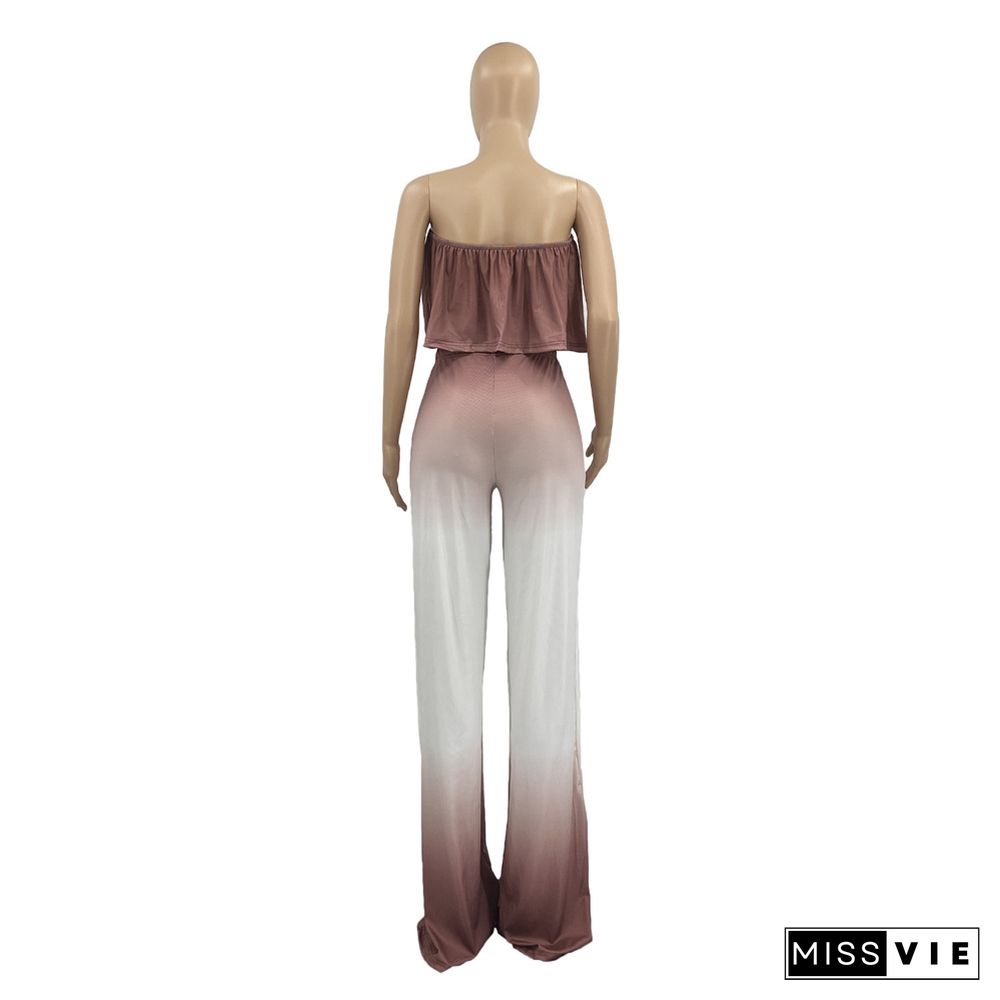 Gradient Strapless Crop Top Loose Wide Leg Pants Set