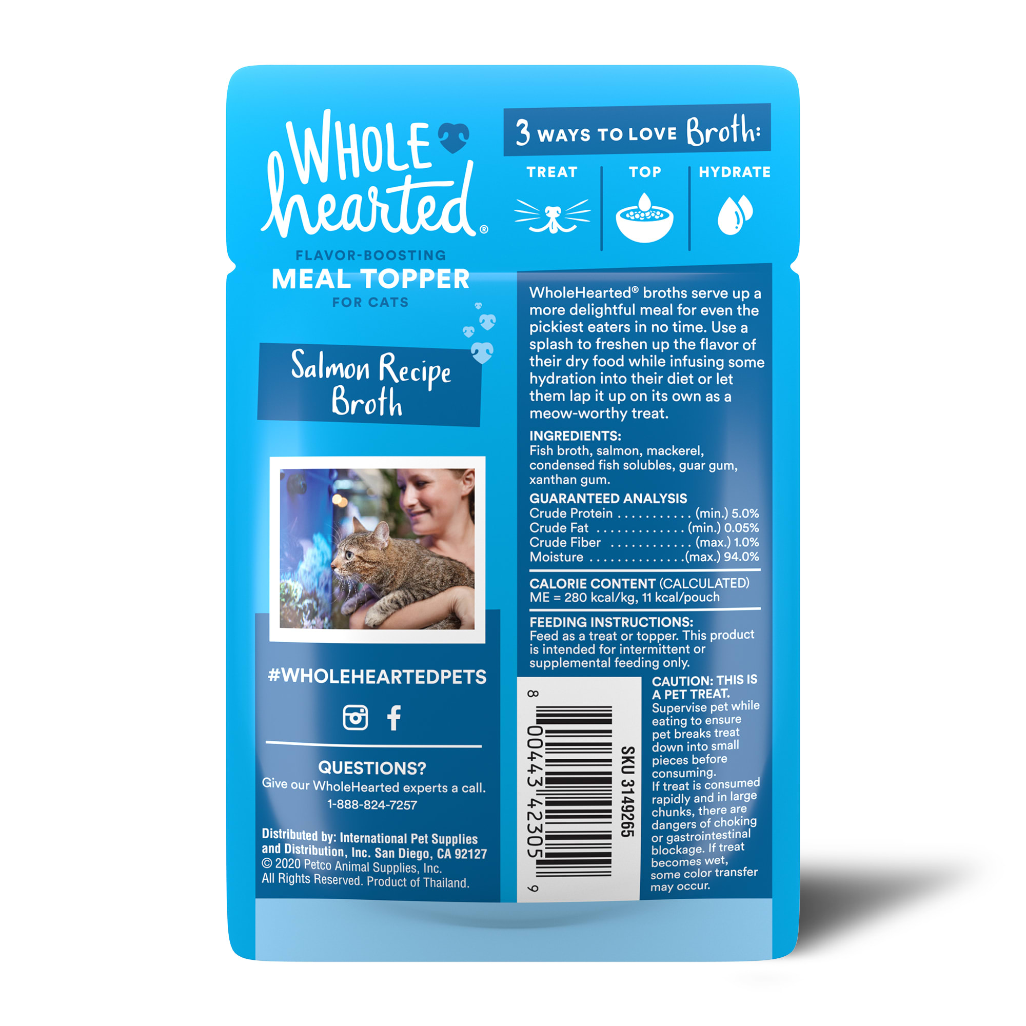 WholeHearted Salmon Recipe Broth Flavor-Boosting Wet Cat Meal Topper， 1.4 oz.， Case of 12