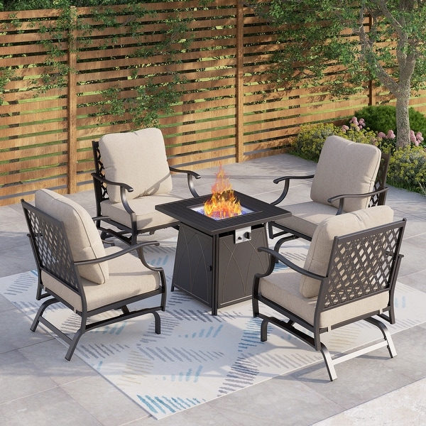 MAISON ARTS 5Piece Patio Conversation Set with 28'' Gas Fire Pit Table