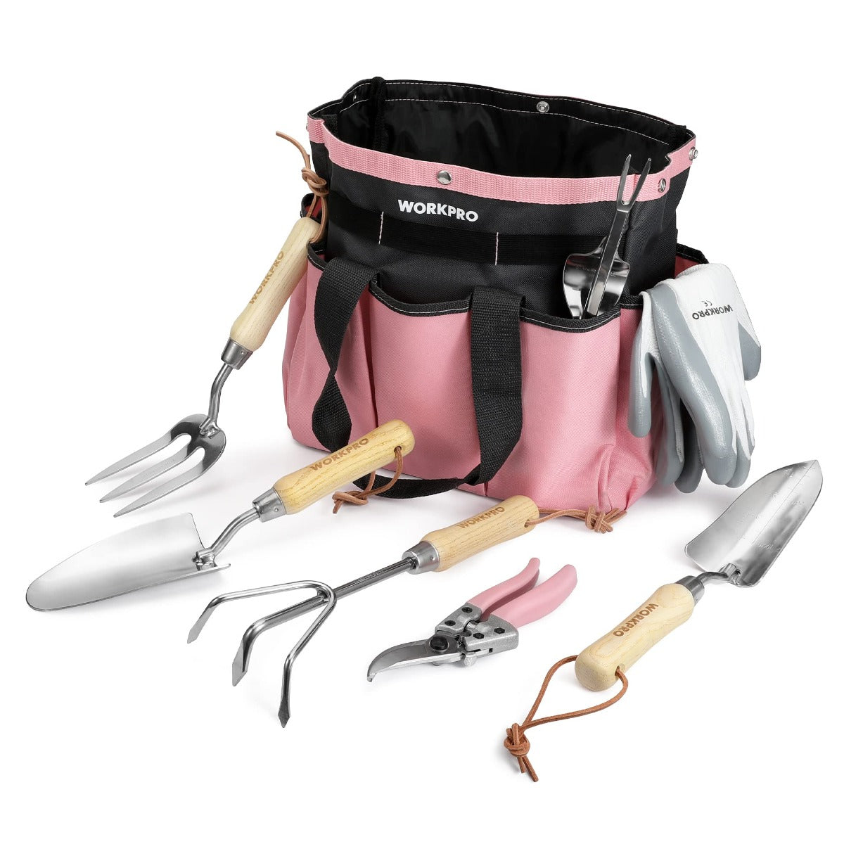 WORKPRO Pink Garden Tools Set， 7 Piece， Stainless Steel Heavy Duty Ga