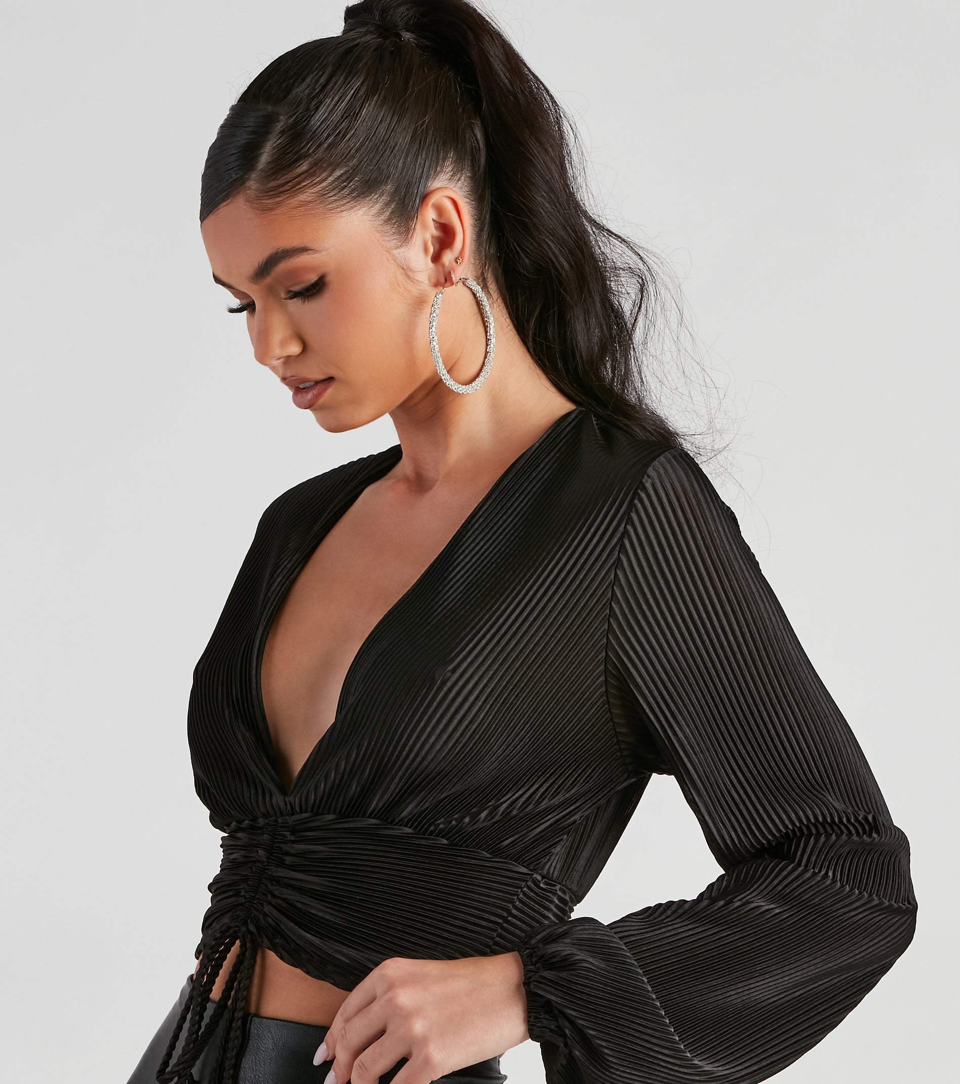 Posh And Pleated Long Sleeve Crop Top