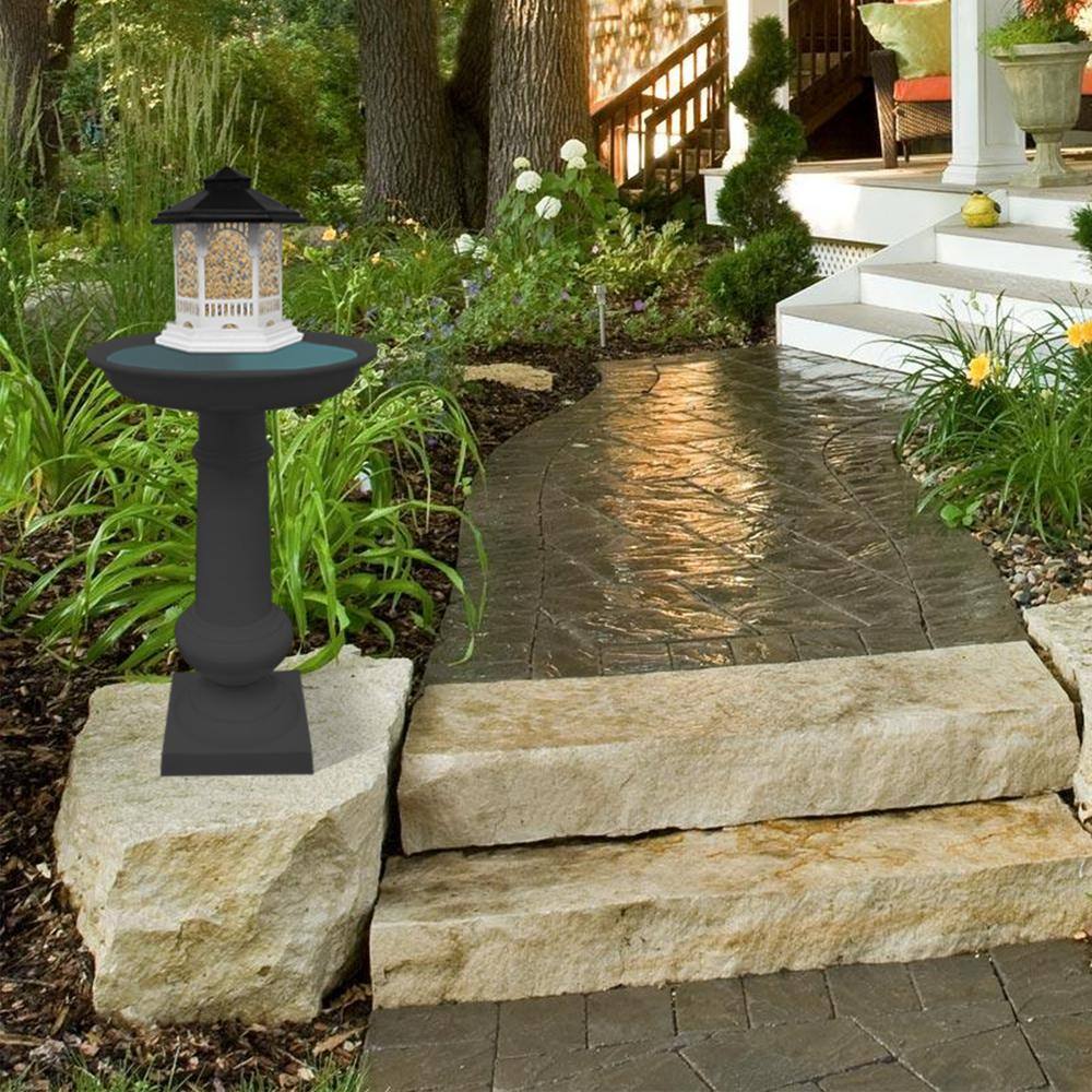 Oakland Living Black Aluminum Planter Birdbath JOJO-BB-BF-BLACK