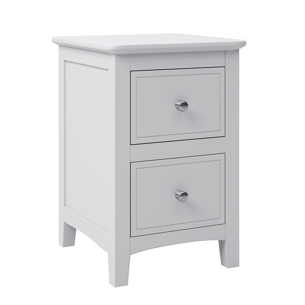 2 Drawers Wood Nightstand End Table in White