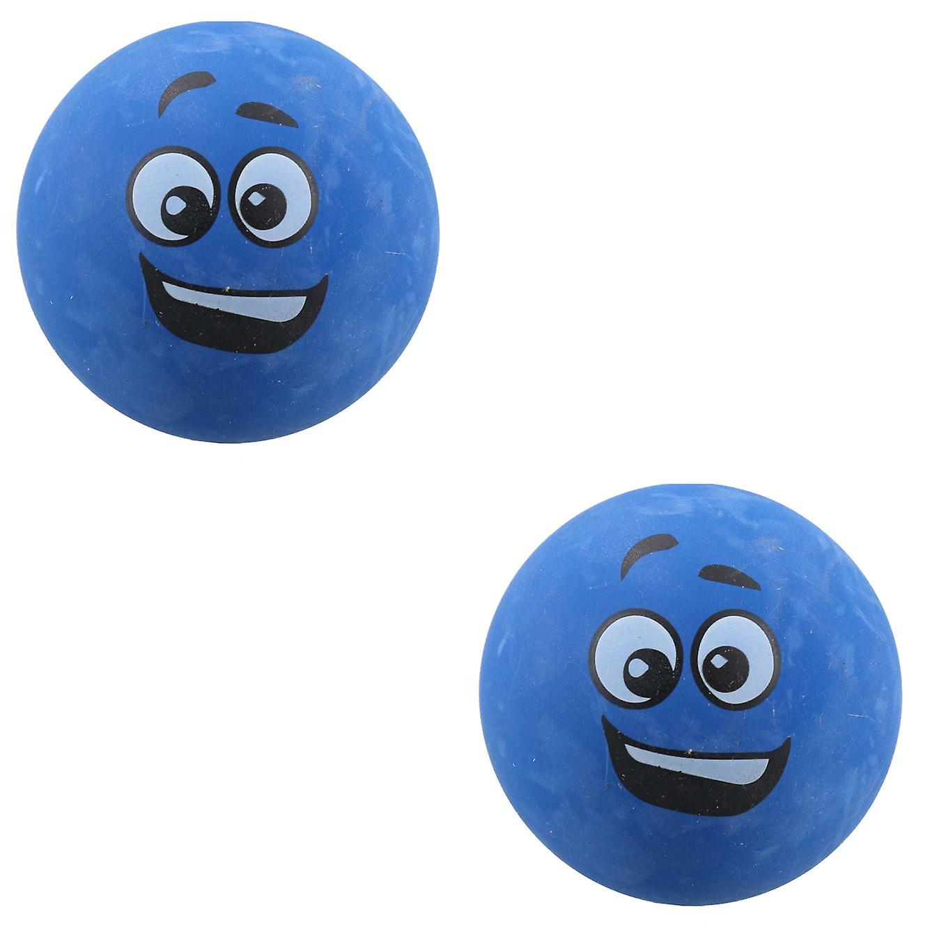 2x 6cm Blue Funny Face Super Bouncy Rubber Balls for Cats Puppy Dog Toys