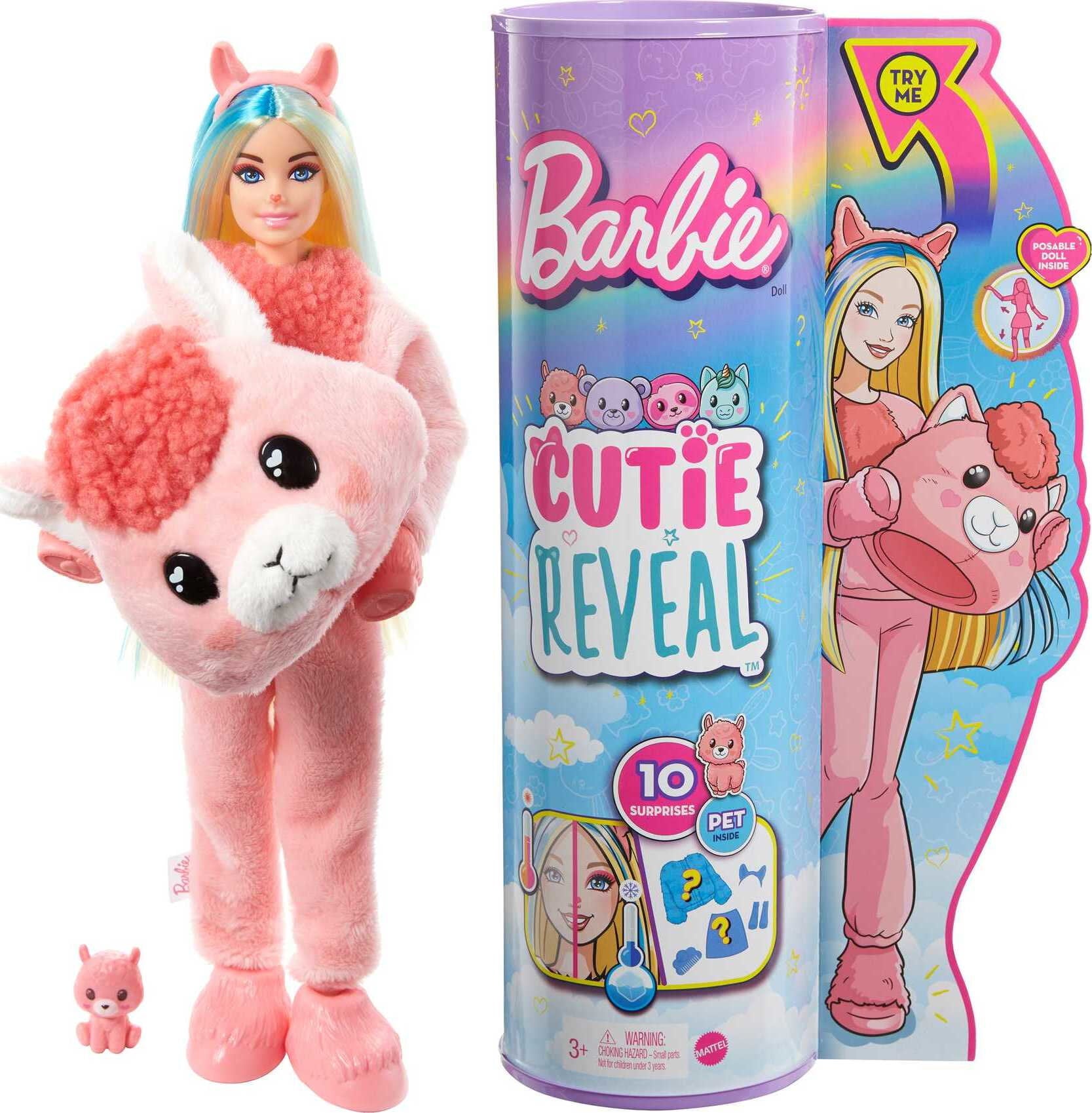 Barbie Cutie Reveal Fantasy Series Fashion Doll with Llama Plush Costume, Mini Pet and Accessories