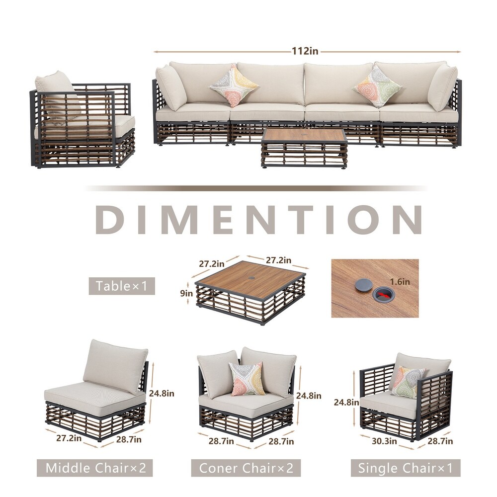 7 Piece Metal Outdoor Hollow Out Patio Conversation Seating Set