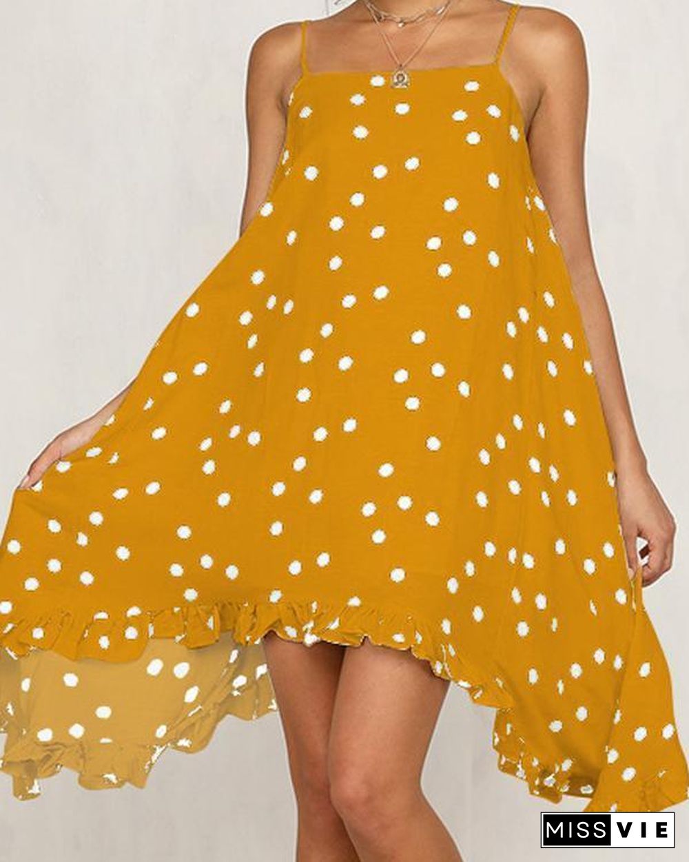 Women's Beach Chiffon Casual Polka Dot Spaghetti Strap Mini Dress