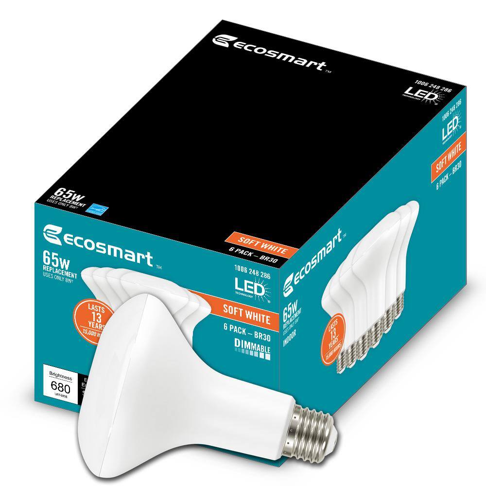 EcoSmart 65-Watt Equivalent BR30 Dimmable ENERGY STAR LED Light Bulb Soft White (6-Pack) A20BR3065WESD26