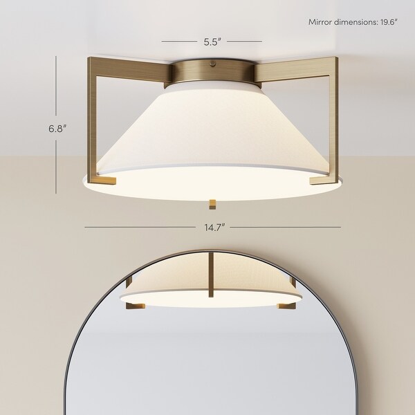 Jace Gold Flush Mount Close to Ceiling Light Fixture with Fabric Shade for Hallway or Kitchen