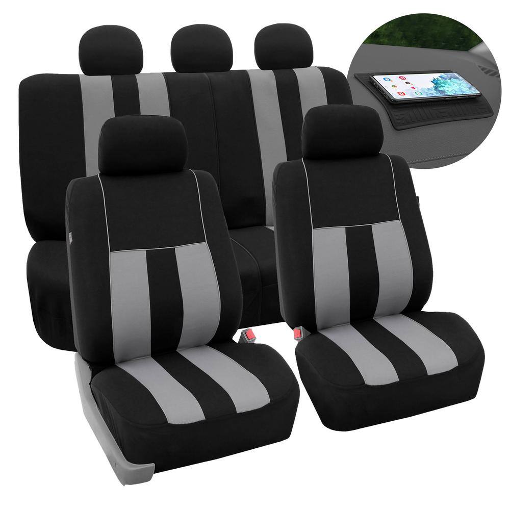 FH Group Modern Stripe Fabric 21 in. x 20 in. x 2 in. Full Set Seat Covers DMFB036115GRAY