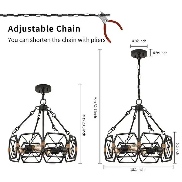 4-Light Farmhouse Chandelier， Modern Round Pendant Lighting Shopping - The Best Deals on Chandeliers