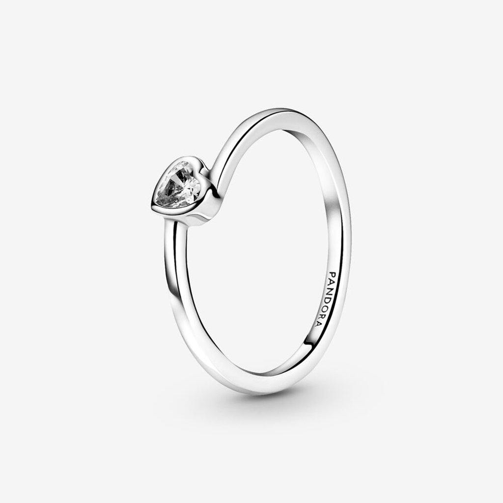 PANDORA  Clear Tilted Heart Solitaire Ring