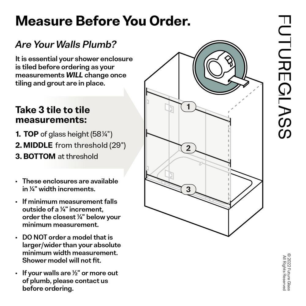 Glass Warehouse 71.5 in. W x 58.25 in. H 3-Panel Inline Pivot Frameless Tub Door B-GHF-71.5-MB