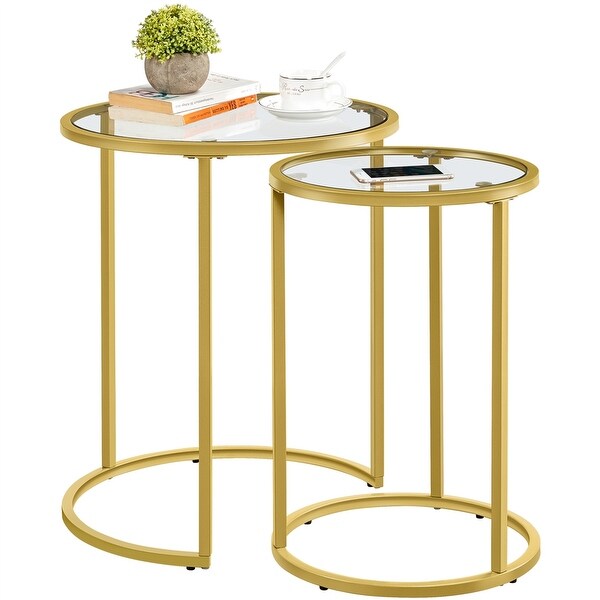 Yaheetech Round Nesting End Table Set with Glass Top for Small Space