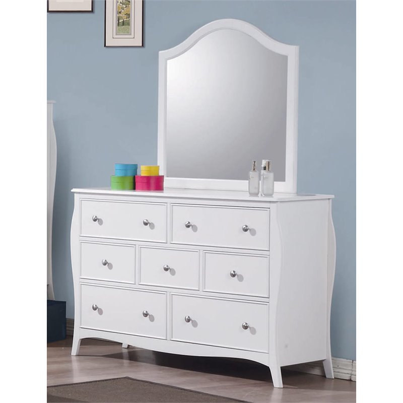 Bowery Hill 7 Drawer Dresser in White and Silver