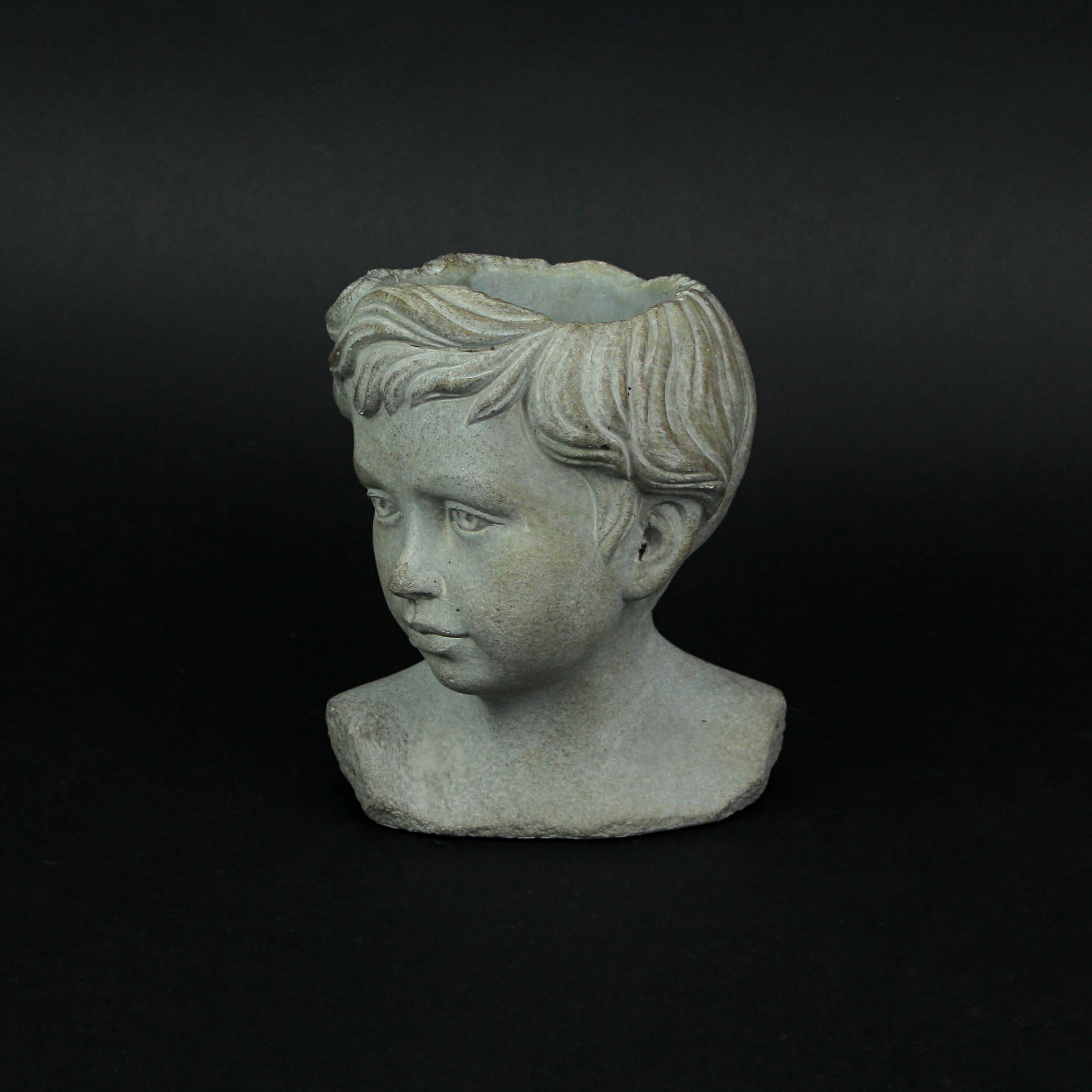 Mayrich Weathered Cast Cement Young Boy Child Bust Head Plant Pot Planter