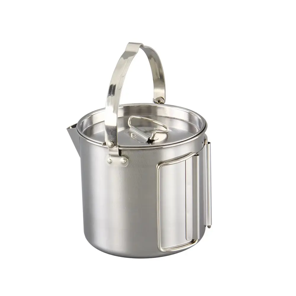 Wildrex Picnic cookware outdoor stainless steel kettle 1.2L Camping hanging pot can brew coffee and tea pot