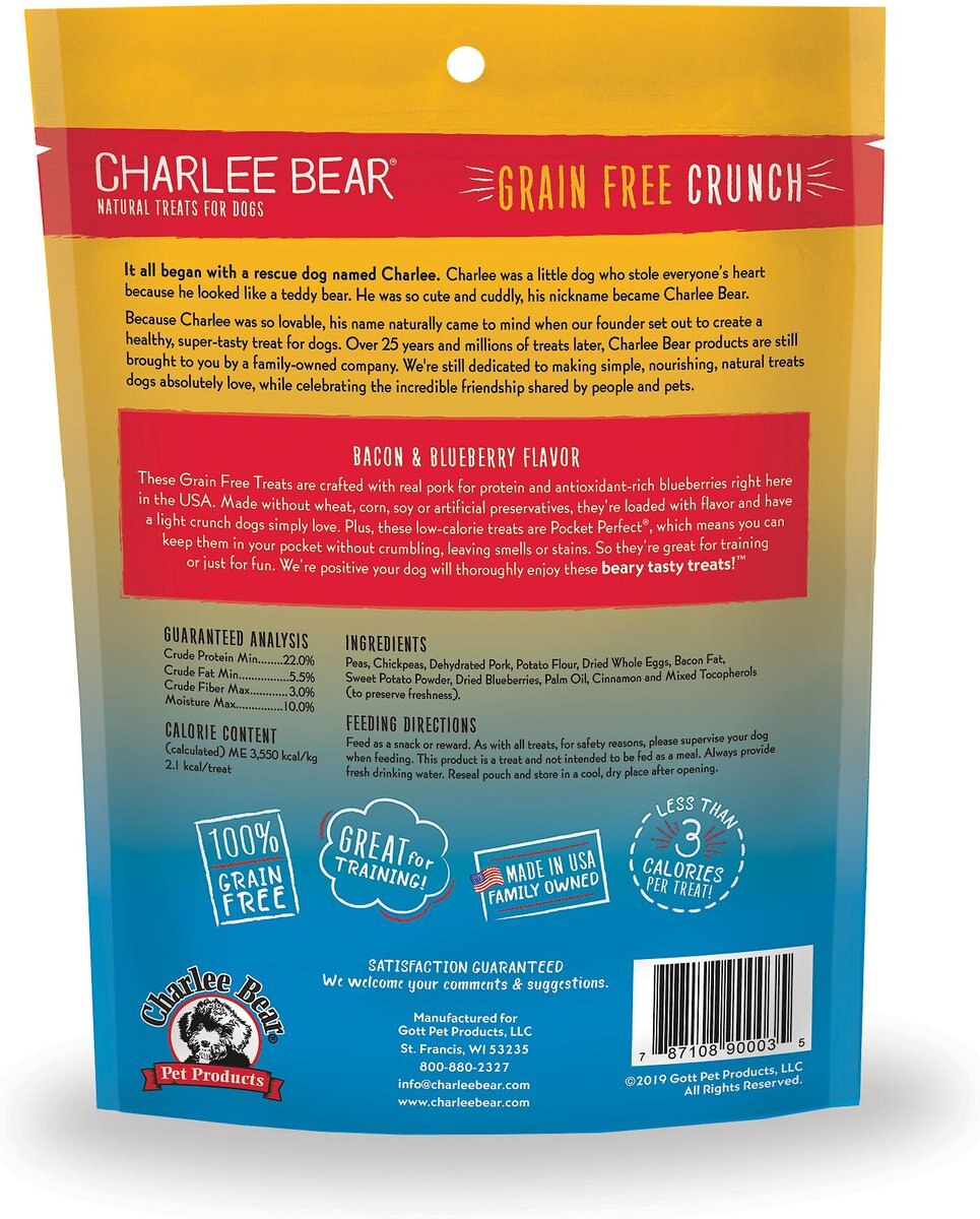 Charlee Bear Natural Bear Crunch Grain-Free Bacon and Blueberry Dog Treats