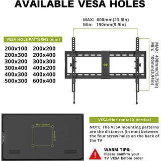 USX MOUNT Large Tilting TV Mount for Most 37 in. to 70 in. TVs with Plus 12Minus 12 of Tilt Max VESA 600 mm x 400 mm HTL007