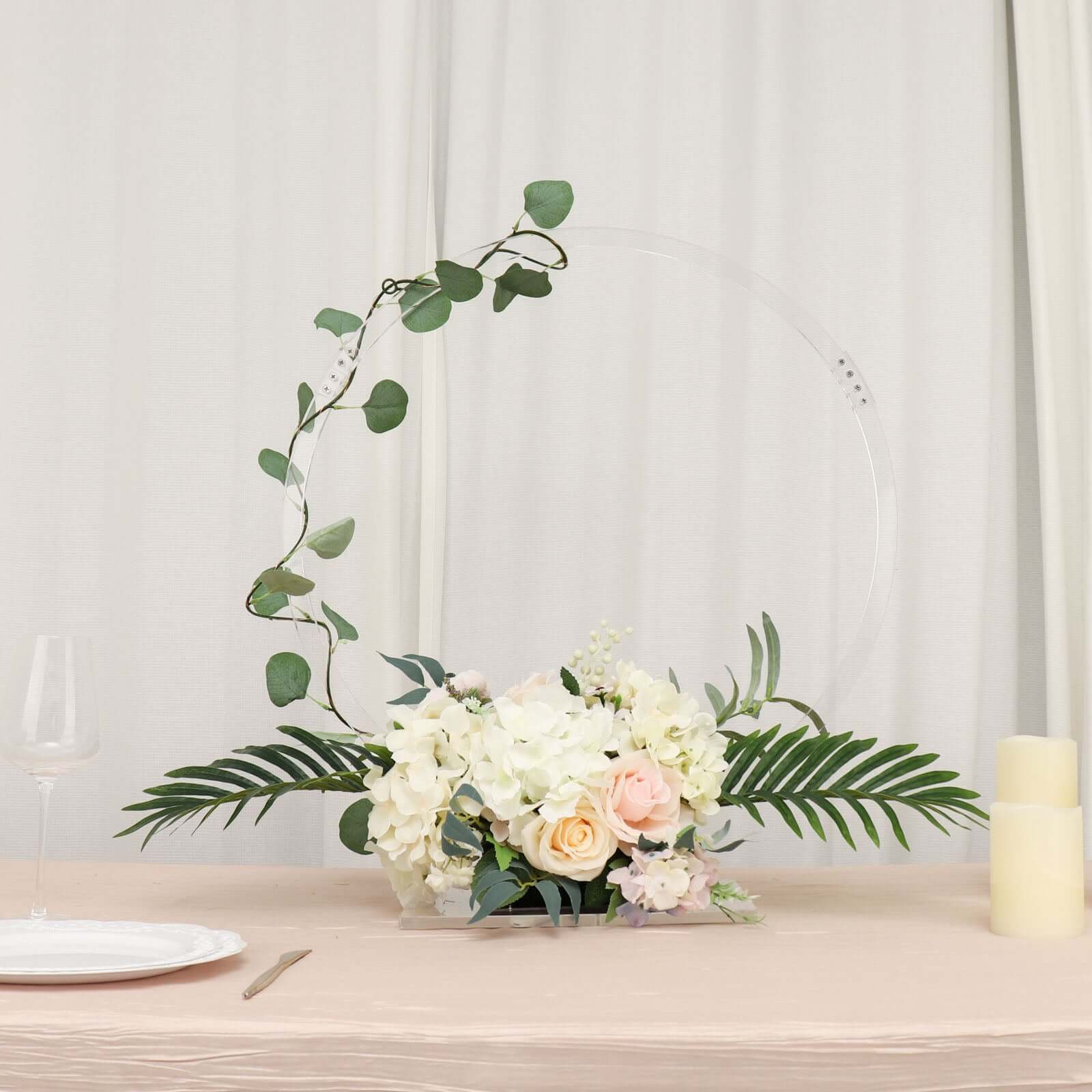 Clear Acrylic Table Wedding Arch Hoop Stand Centerpiece, Round Wreath Tabletop Decor 26