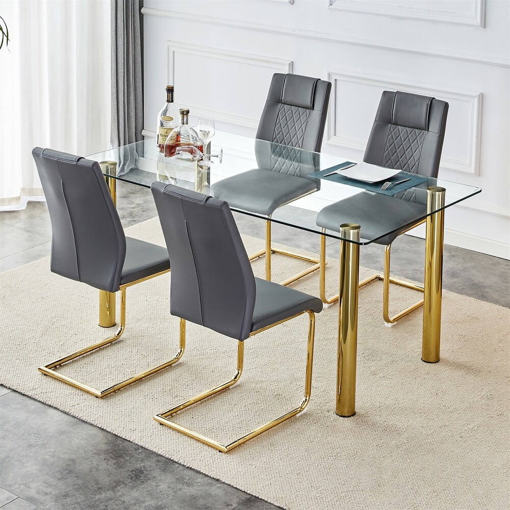 Rectangular Glass Dining Table  Modern Clear Tempered Glass Table with Metal Tube Legs (51x31\