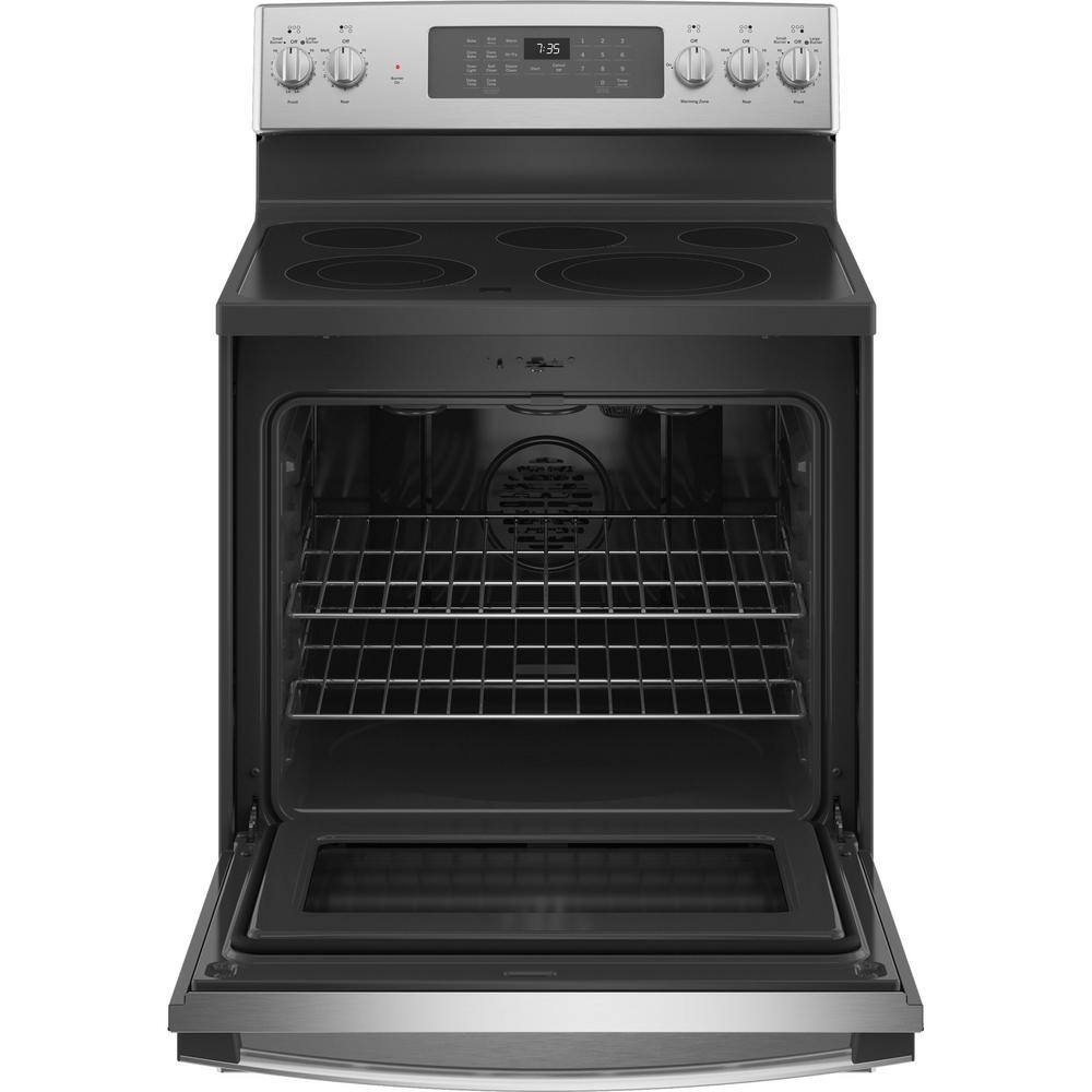 GE 30 in. 5.3 cu. ft. Freestanding Electric Range in Stainless Steel with Convection Air Fry Cooking JB735SPSS