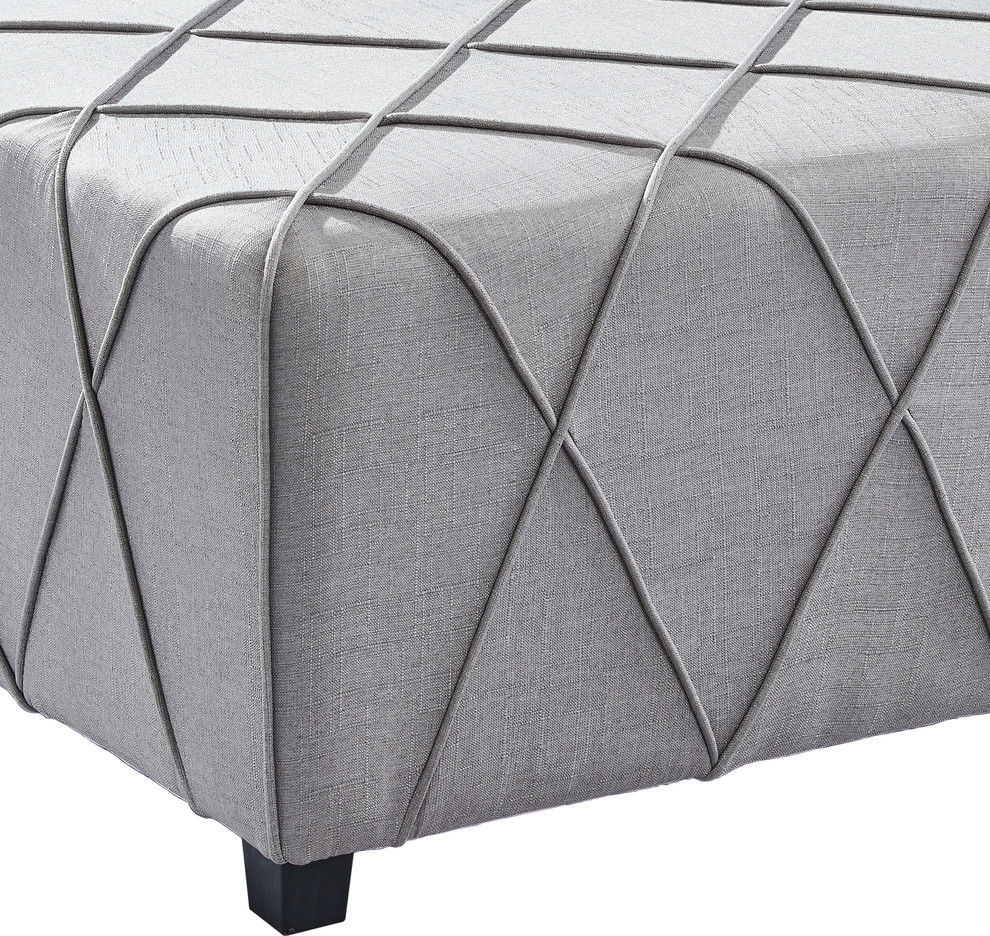 Gemini Ottoman  Gray Velvet With Piping Accents and Wood Legs   Transitional   Footstools And Ottomans   by HedgeApple  Houzz