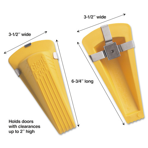 Master Caster Giant Foot Magnetic Doorstop， No-Slip Rubber Wedge， 3.5w x 6.75d x 2h， Yellow (00967)