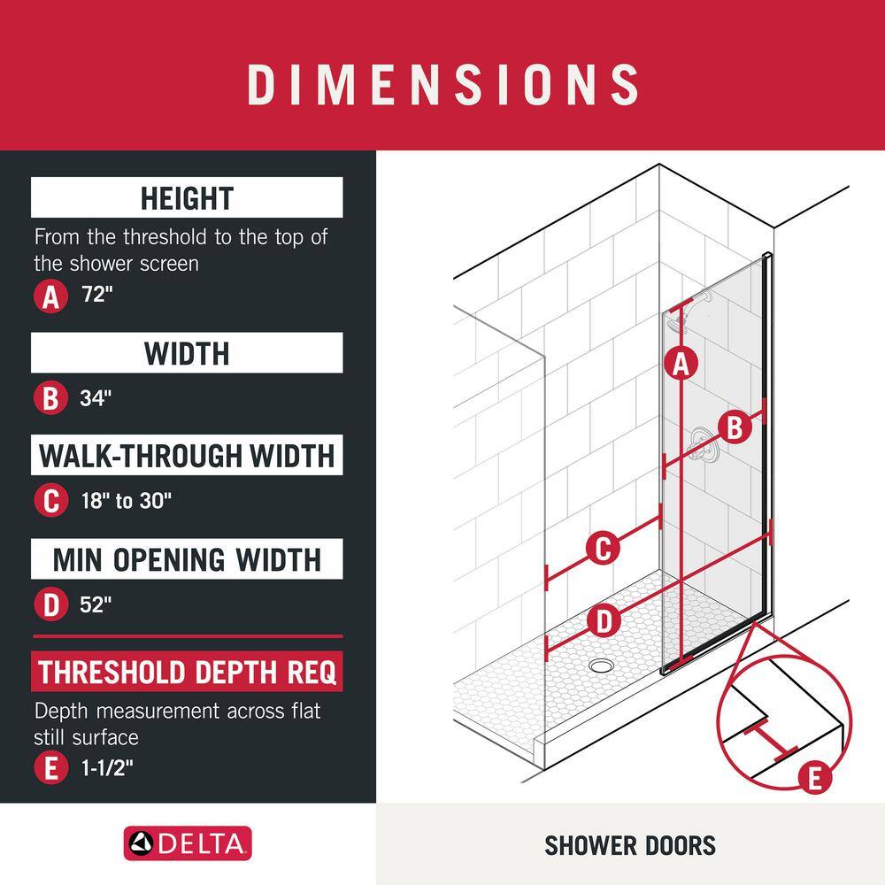 Delta Amal 34 in. W x 72 in. H Frameless Shower Door Screen in Matte Black with 38 in. (10 mm) Clear Glass SD8ASCL-MB-R