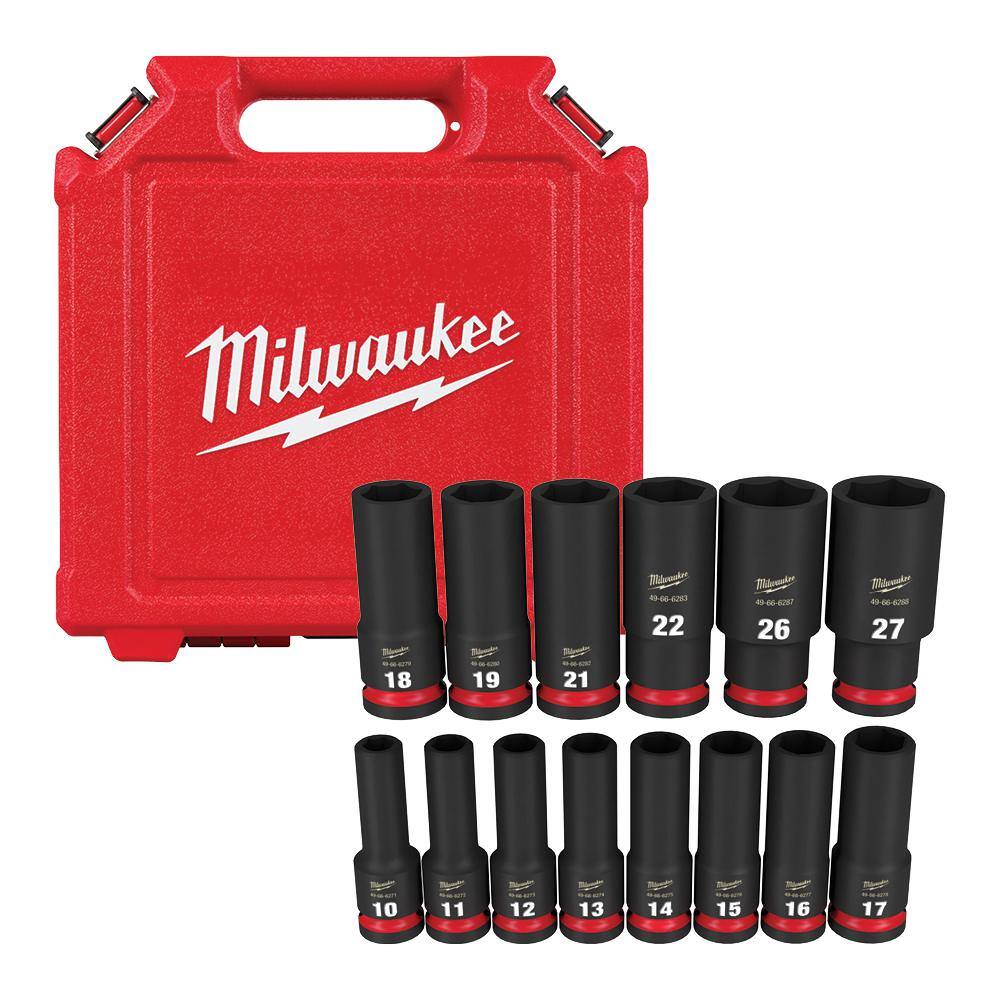 MW SHOCKWAVE 12 in. Drive Metric Deep Well 6 Point Impact Socket Set (14-Piece) 49-66-7014