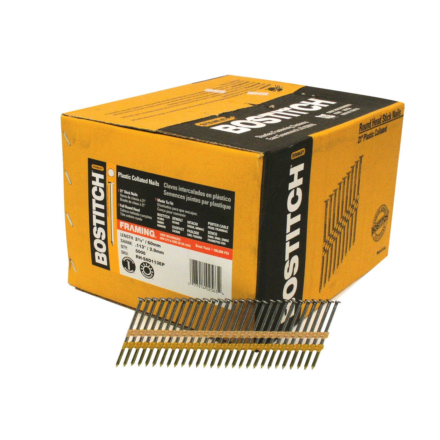 Bostitch 2-3/8 in. Angled Strip Coated Framing Nails 21 deg 5，000 pk