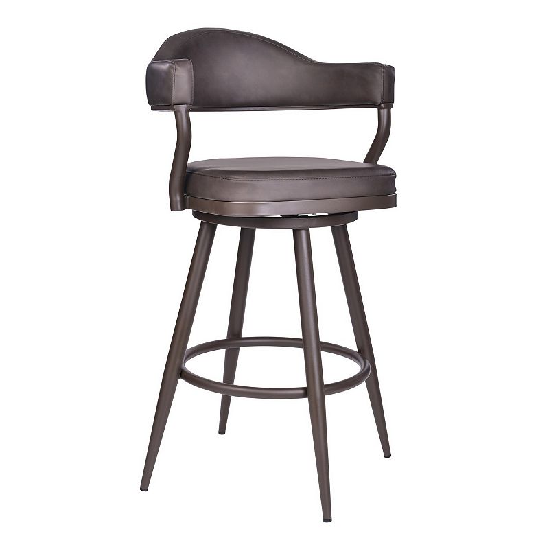 Faux Leather Barstool with Open Camelback Design， Brown