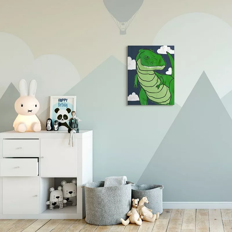 Stupell Home Decor T-Rex Kids Illustration Green Dinosaur Blue Sky Wall Art - Size 36X48