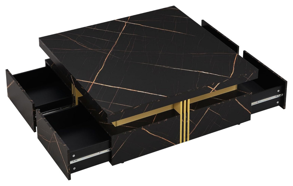 Modern Coffee Table  Square Wooden Top With Lower Storage Drawers  Black/Gold   Modern   Coffee Tables   by Decor Love  Houzz