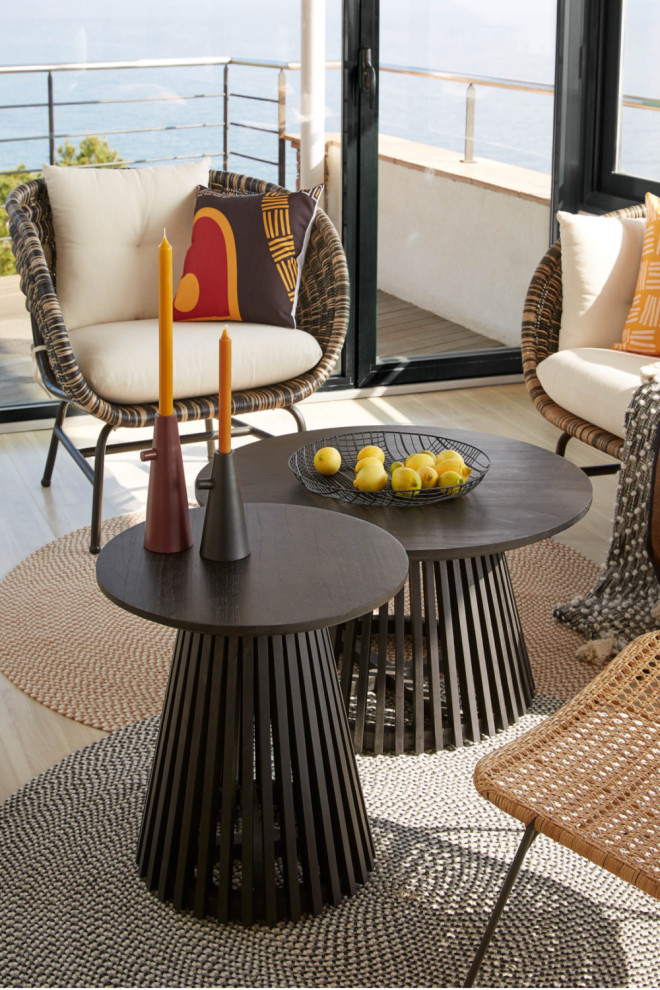 Round Black Teak Wood Pedestal Side Table  La Forma Irune   Transitional   Side Tables And End Tables   by Oroa   Distinctive Furniture  Houzz