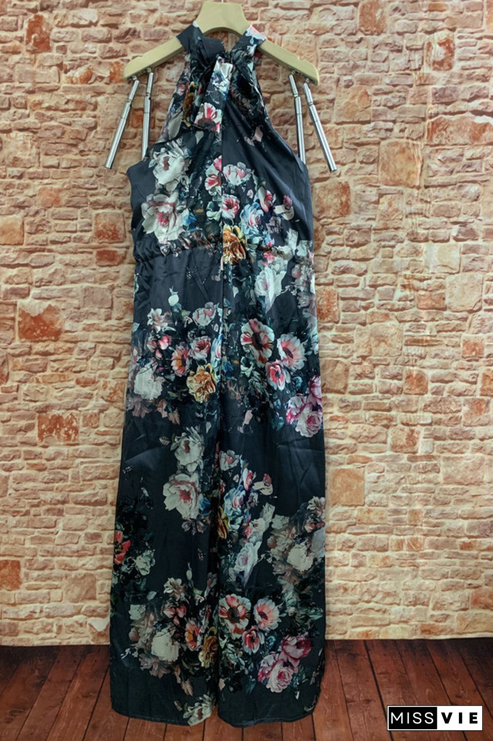 Sleeveless Tie Dye Halter Neck Floral Maxi Dress