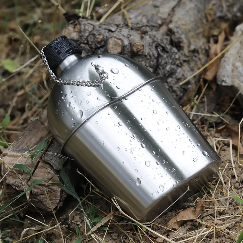 Stainless Steel Canteen with Cup 1/1.3L sports camping water canteen bottle for camping   hiking