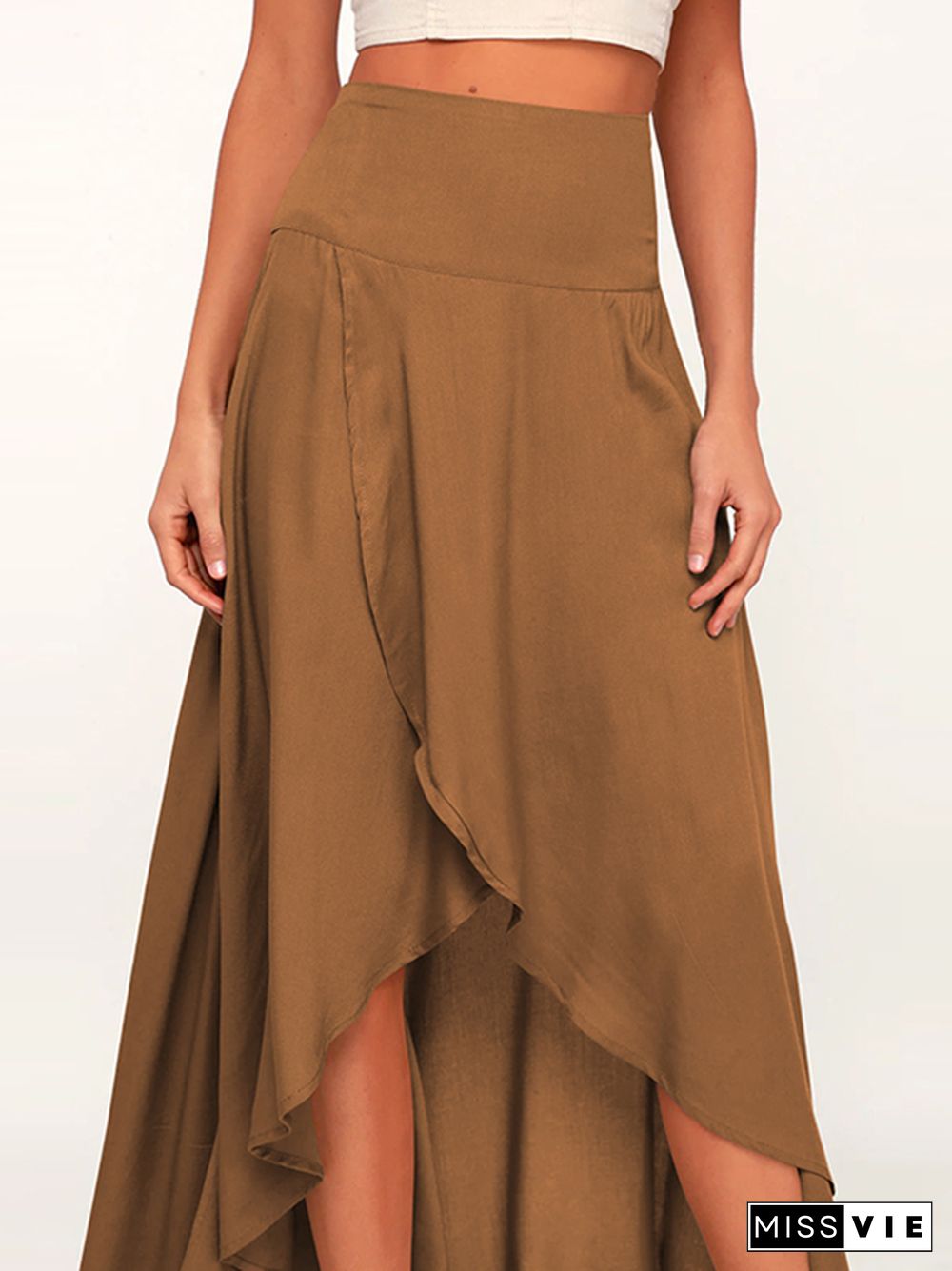 Simple  Asymmetric Split-Front Falbala Solid Color  Skirts Bottoms