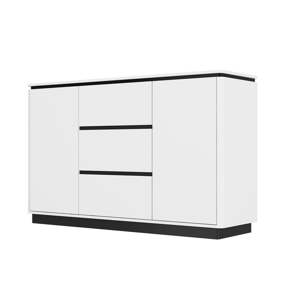 White/Black Accent Sideboard Contemporary Storage Cabinet for Any Room   55.1“W