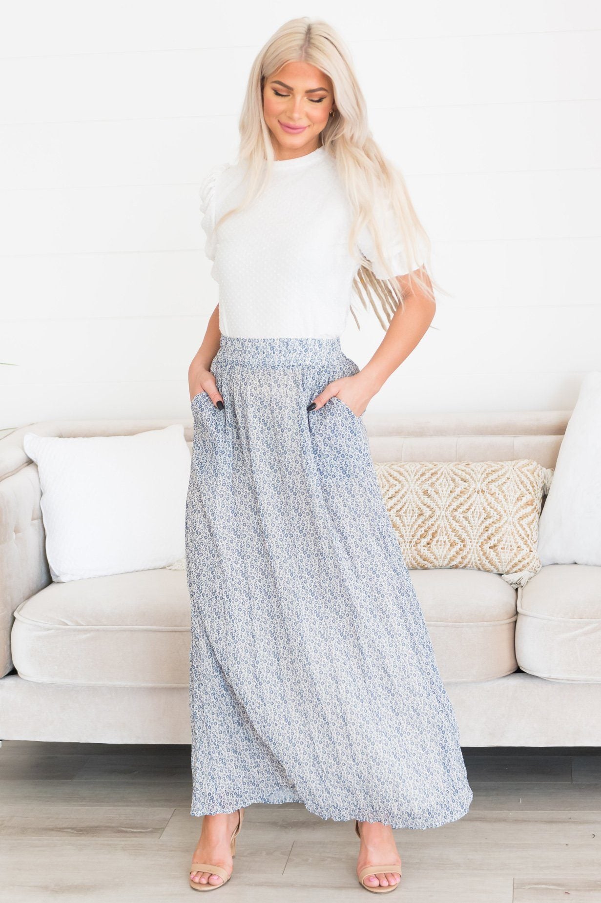 Ditzy Floral Textured Maxi Skirt