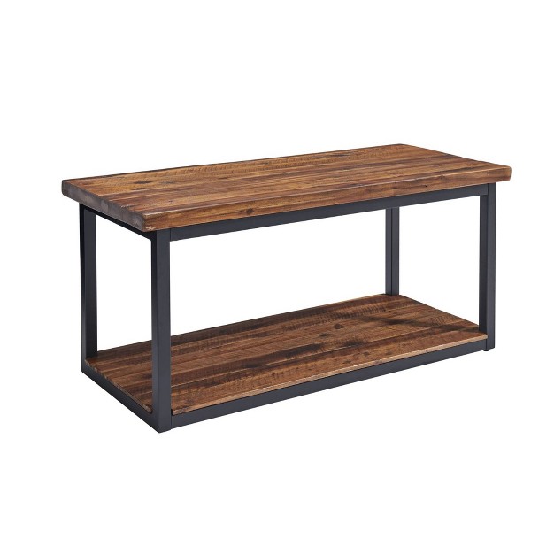 Claremont Rustic Wood Bench With Low Shelf Dark Brown Alaterre Furniture