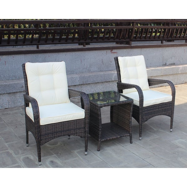 3-Pieces Outdoor Patio Furniture Sets for 2， Wicker Rattan Sectional Conversation Set with 2 Chairs and 1 Table with Seat Cushions - Overstock - 37426767