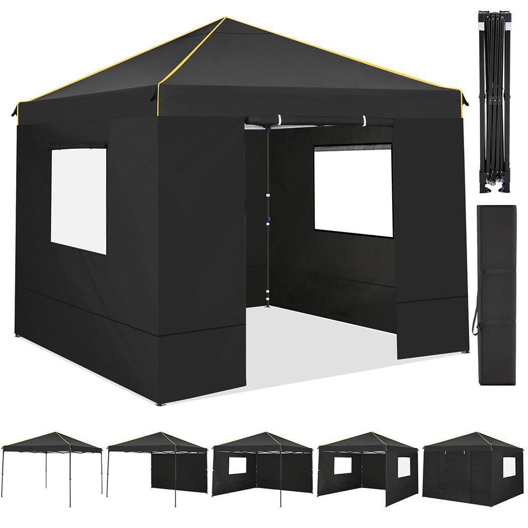 Likein 10x10 Pop Up Canopy Tent with 4 Removable Sidewalls, Waterproof Commercial Instant Gazebo Tent Outdoor Canopy Tents for Party/Exhibition/Picnic with Carry Bag, 4 Stakes and Ropes (Black)