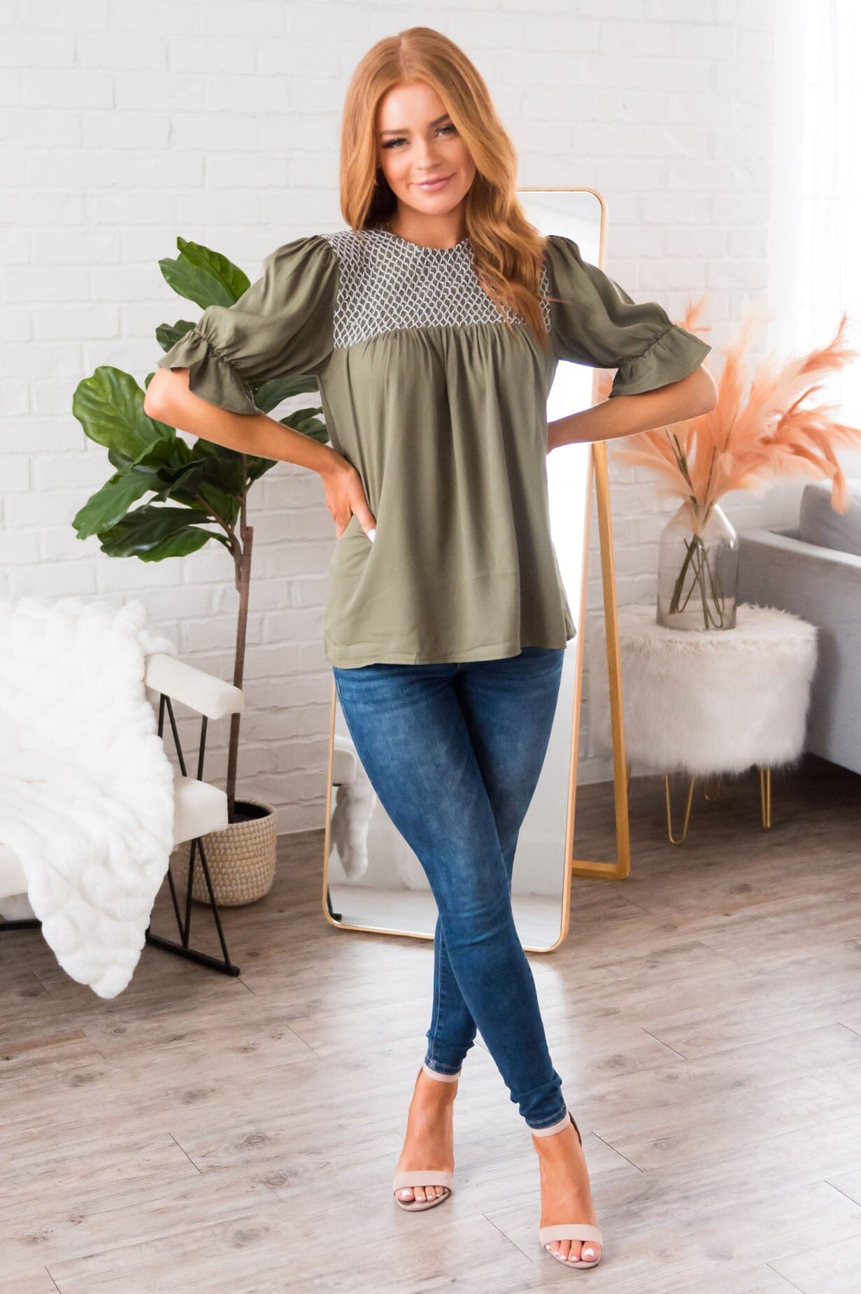 Drift Away Embroidered Modest Blouse