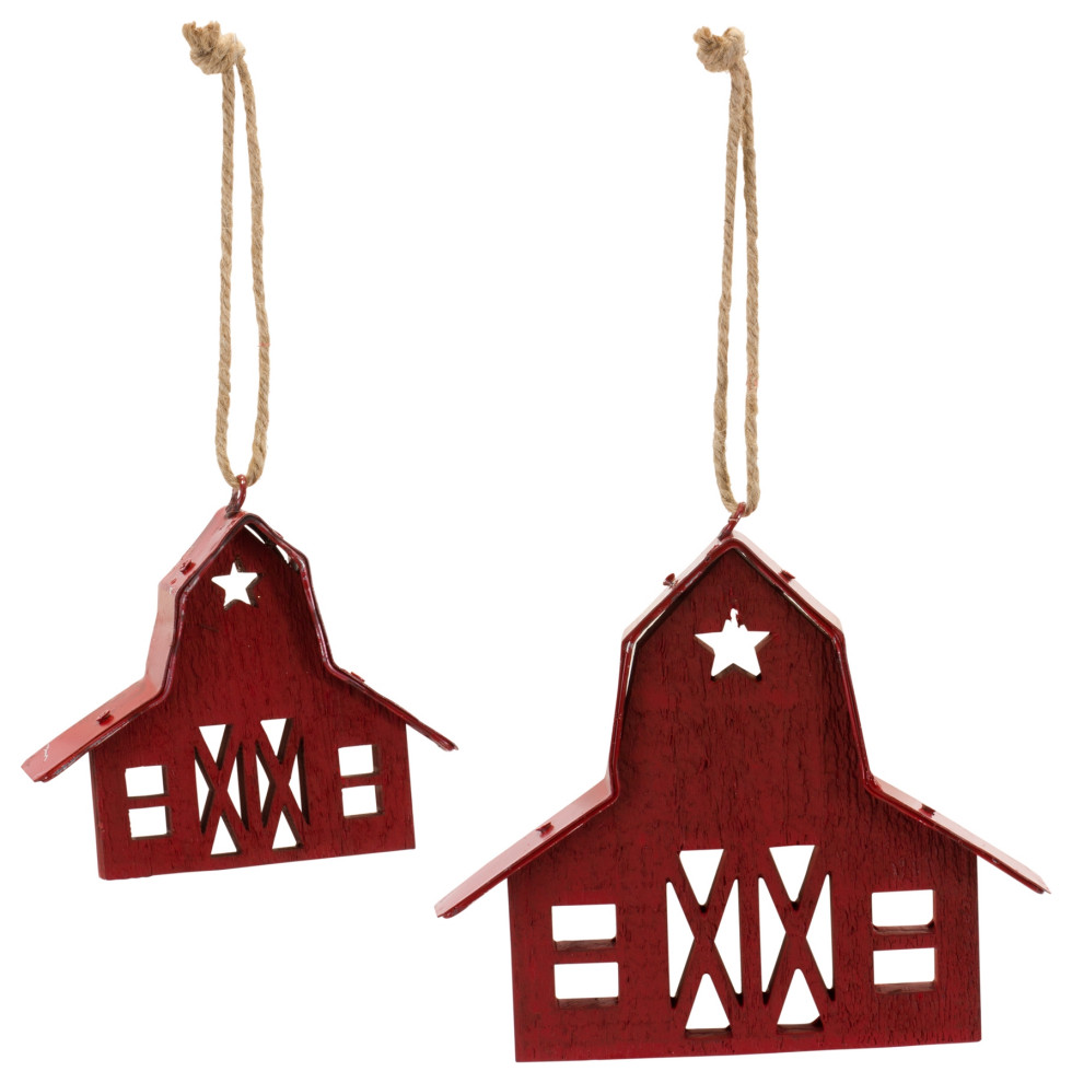 Barn Ornament (Set Of 24) 3 quotH  5 quotH Wood   Transitional   Christmas Ornaments   by Kolibri Decor  Houzz