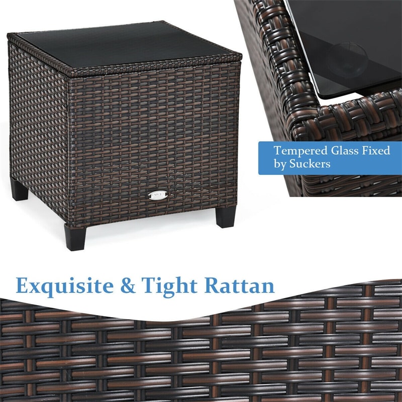 3 Pieces Patio Rattan Furniture Set Outdoor Wicker Conversation Set with Washable Cushion and Coffee Table